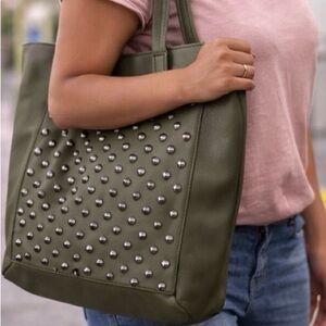 Studded Olive Green Tote Bag
